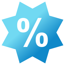 a blue star burst with a percentage sign in it